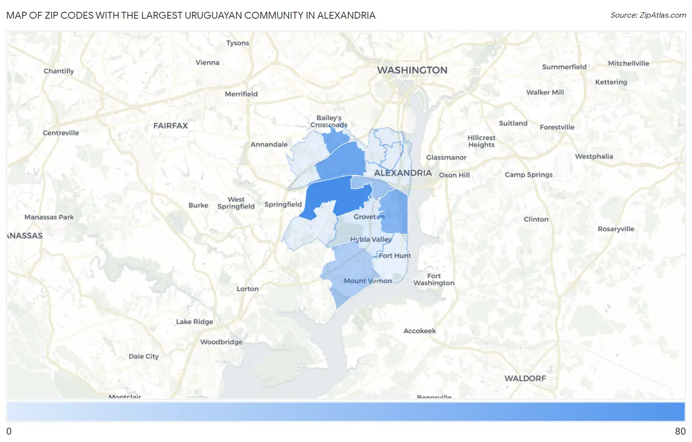 Zip Codes with the Largest Uruguayan Community in Alexandria Map