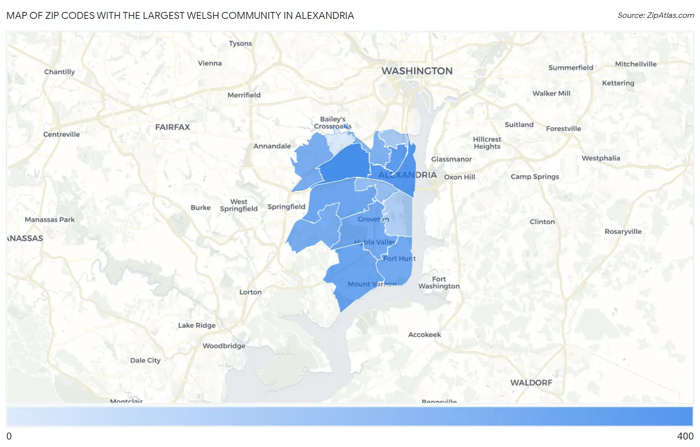 Zip Codes with the Largest Welsh Community in Alexandria Map