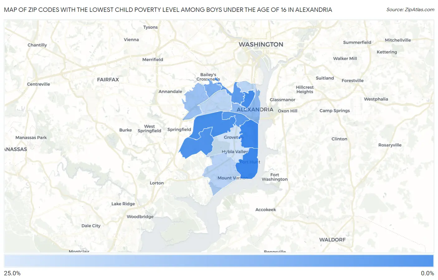 Zip Codes with the Lowest Child Poverty Level Among Boys Under the Age of 16 in Alexandria Map