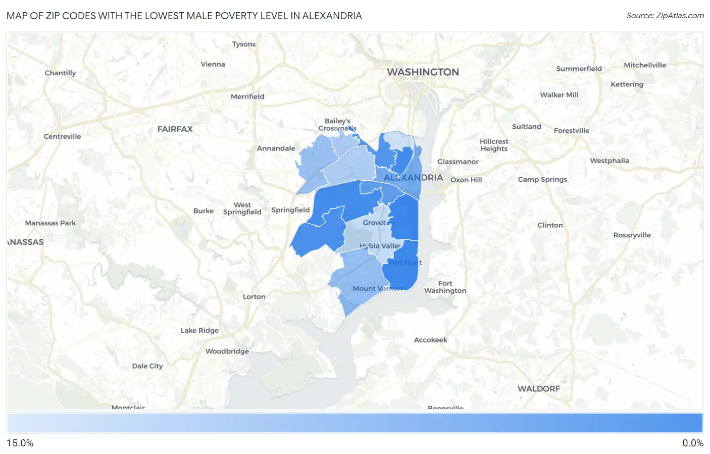 Zip Codes with the Lowest Male Poverty Level in Alexandria Map