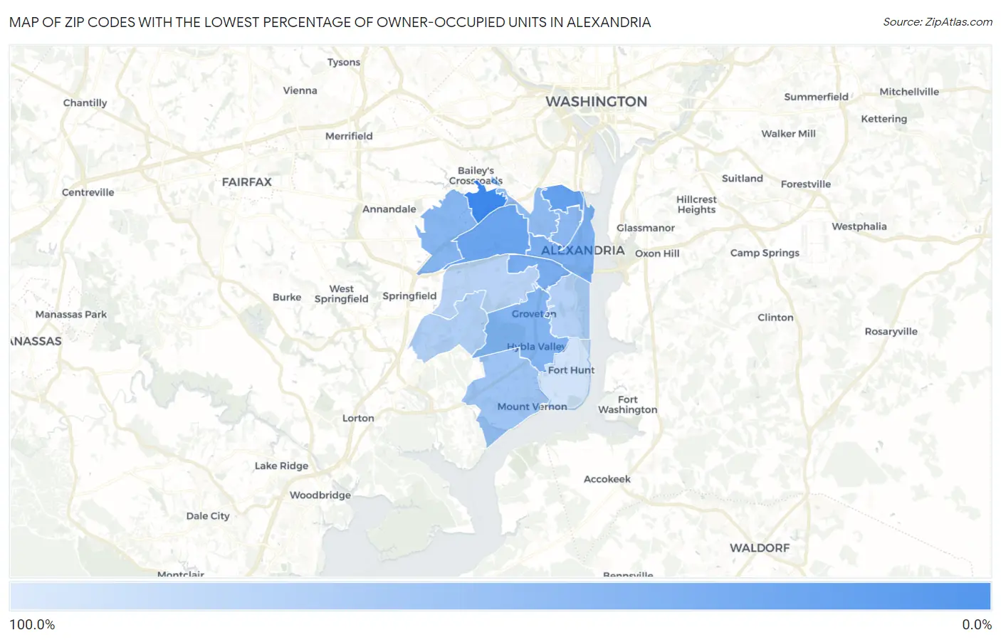 Zip Codes with the Lowest Percentage of Owner-Occupied Units in Alexandria Map