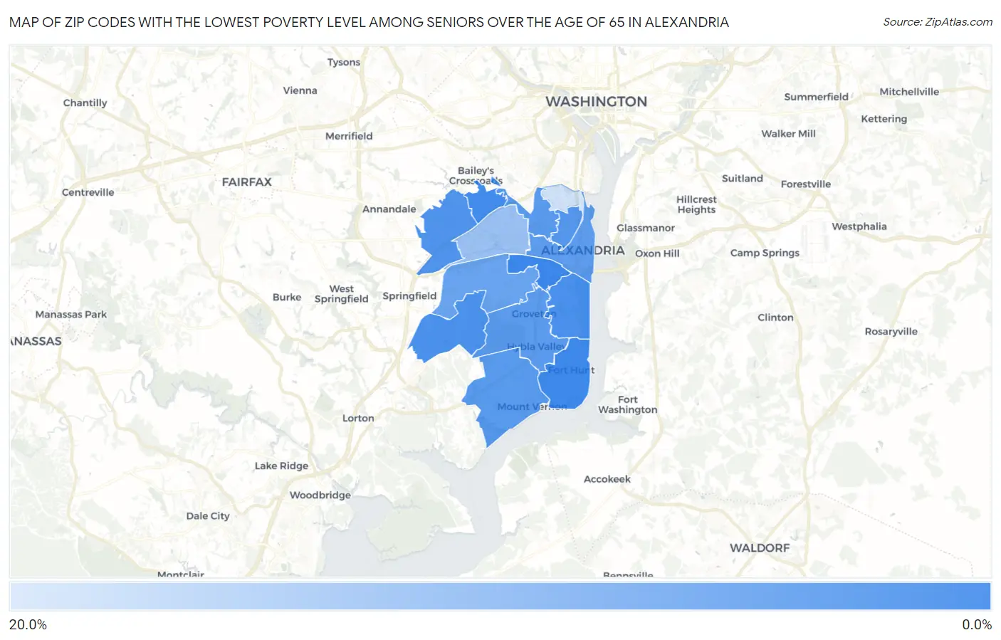 Zip Codes with the Lowest Poverty Level Among Seniors Over the Age of 65 in Alexandria Map