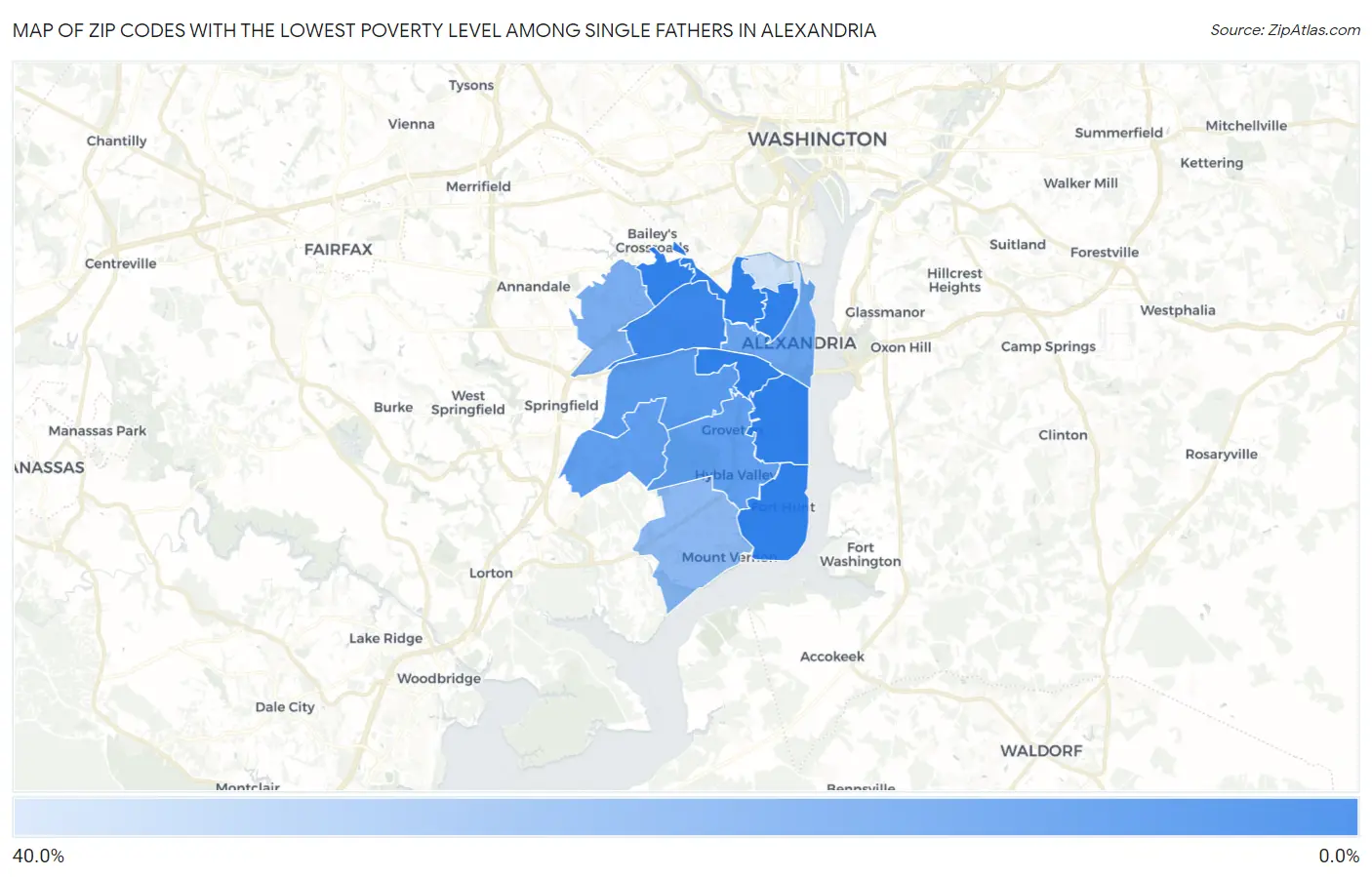 Zip Codes with the Lowest Poverty Level Among Single Fathers in Alexandria Map