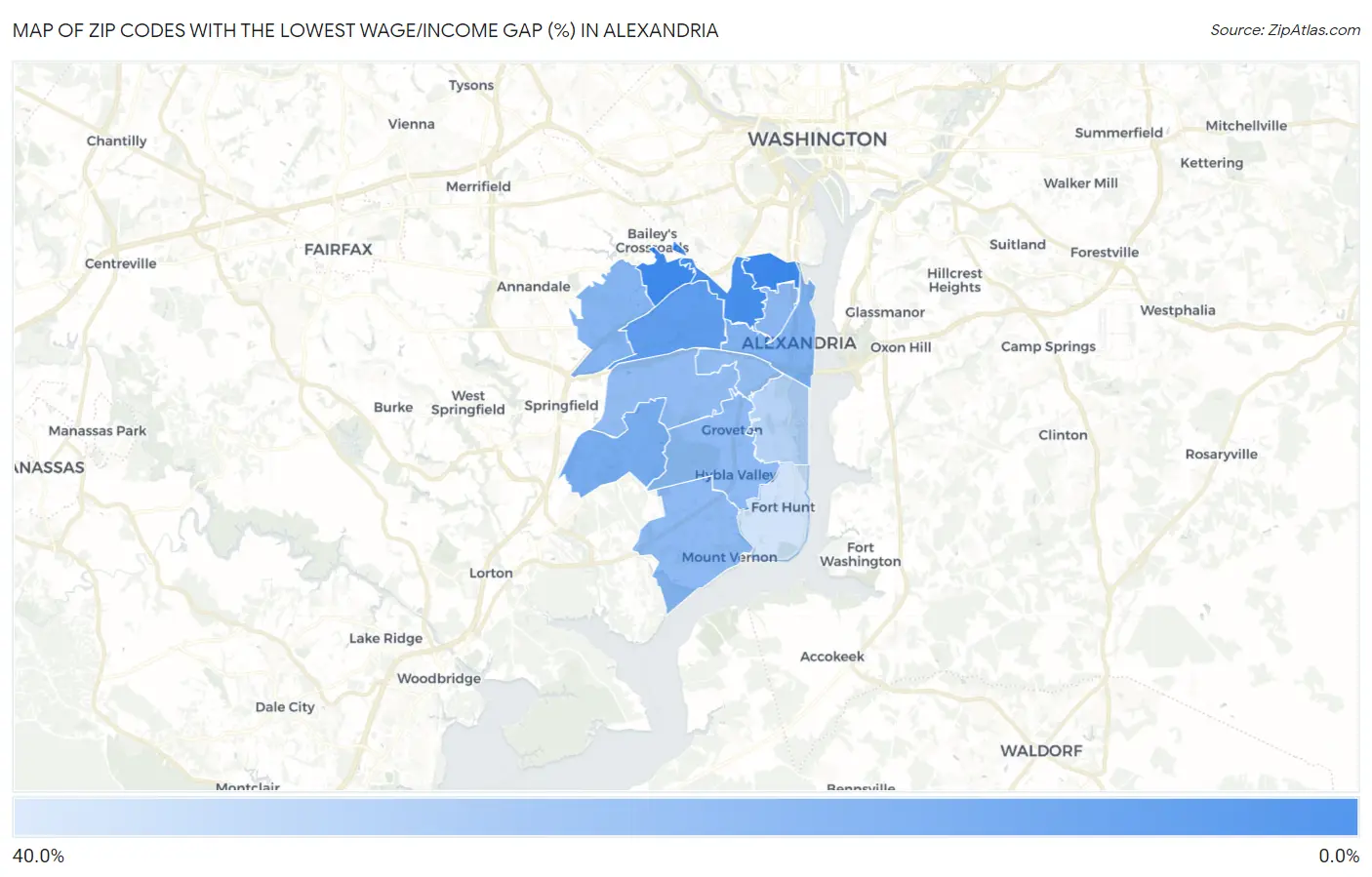 Zip Codes with the Lowest Wage/Income Gap (%) in Alexandria Map