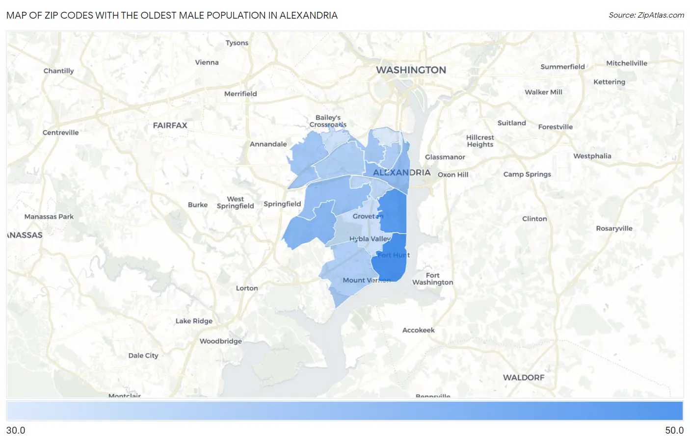 Zip Codes with the Oldest Male Population in Alexandria Map