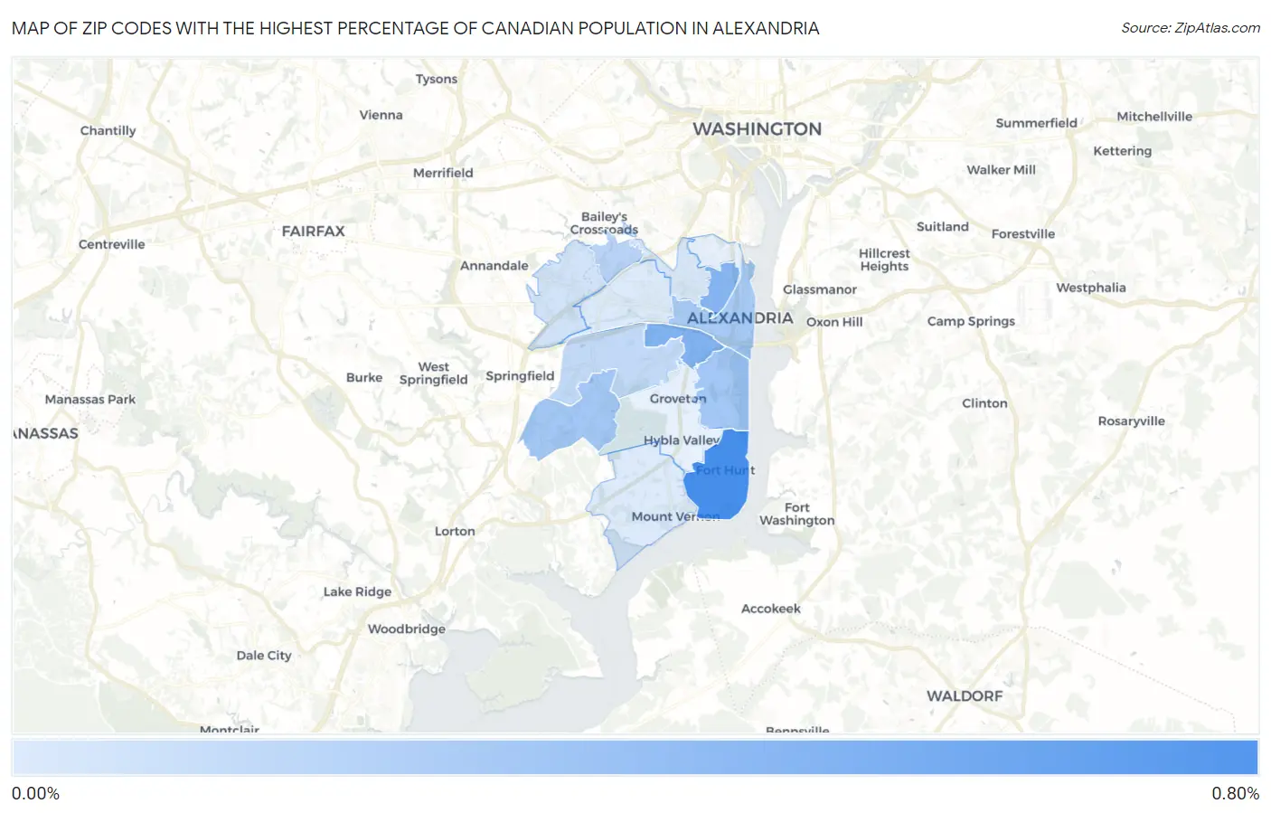 Zip Codes with the Highest Percentage of Canadian Population in Alexandria Map