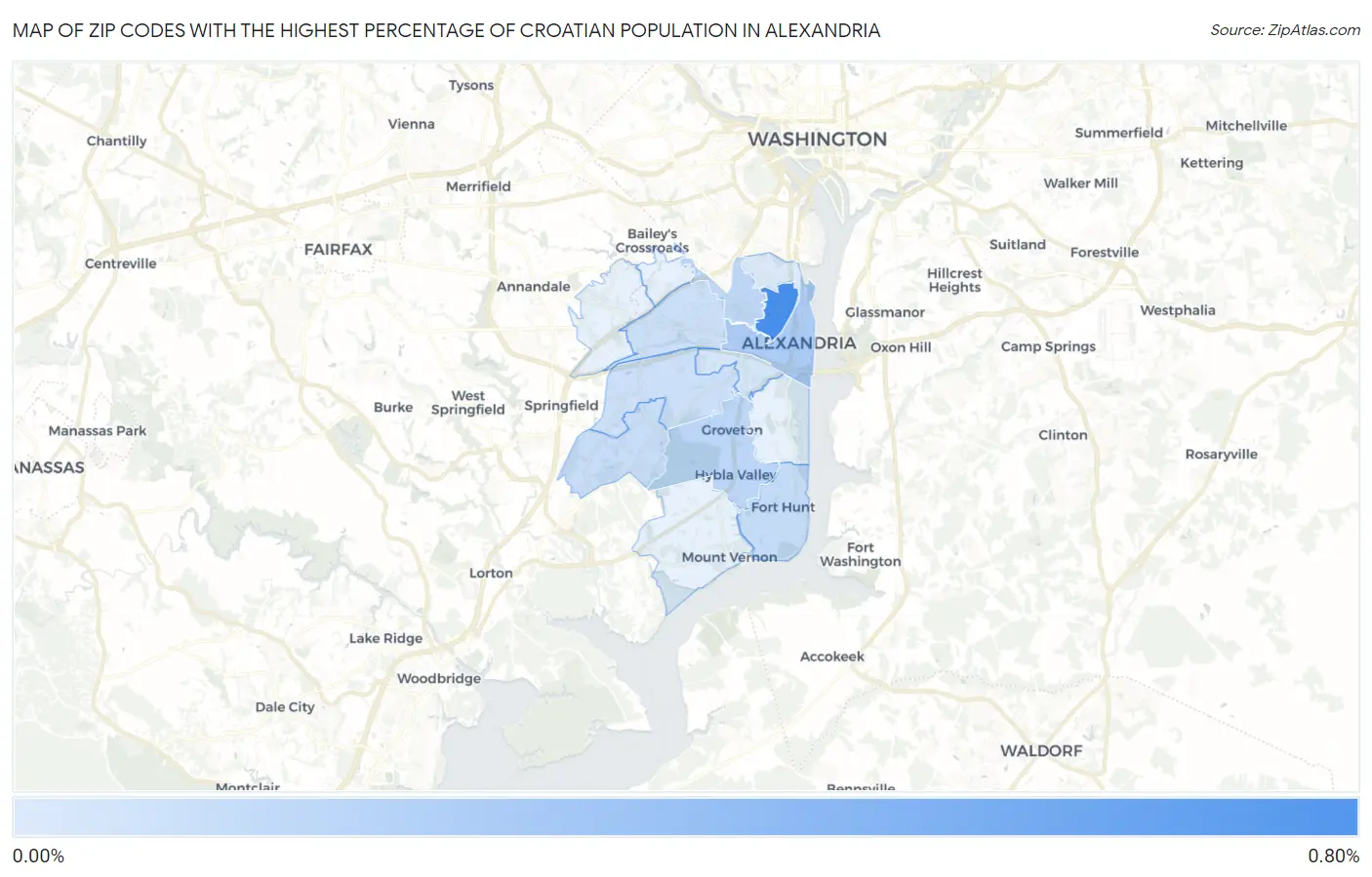 Zip Codes with the Highest Percentage of Croatian Population in Alexandria Map