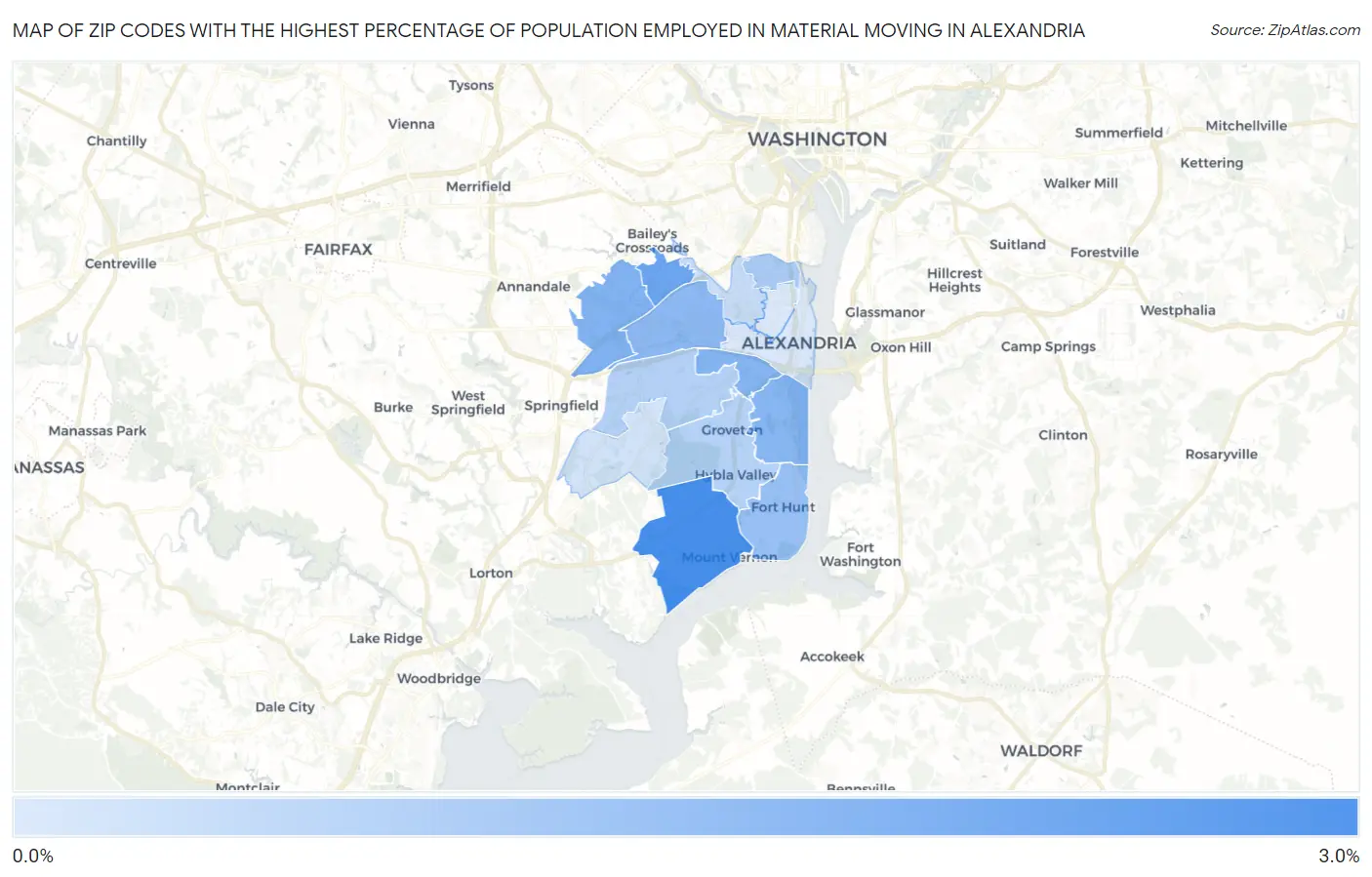 Zip Codes with the Highest Percentage of Population Employed in Material Moving in Alexandria Map