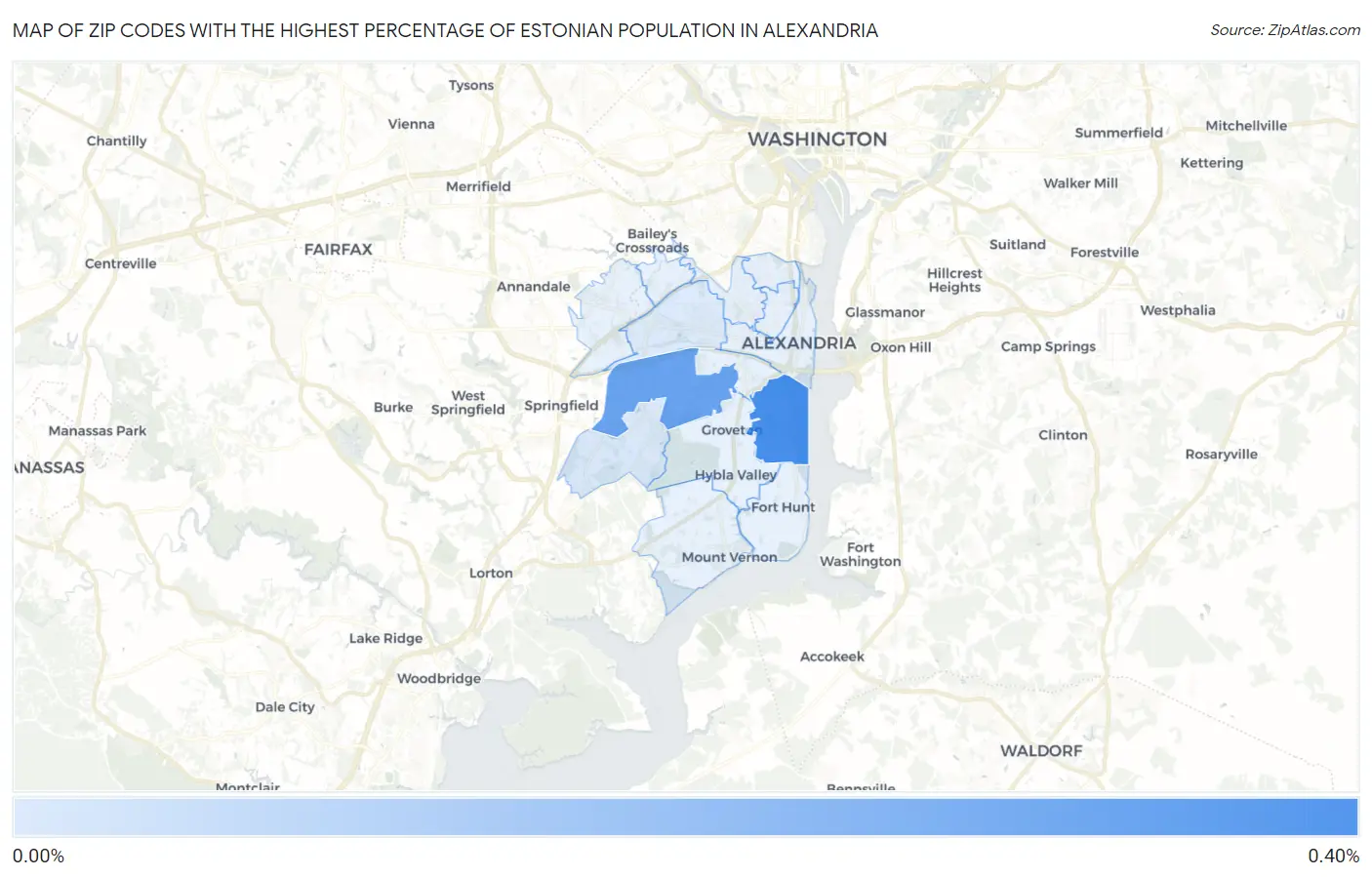 Zip Codes with the Highest Percentage of Estonian Population in Alexandria Map