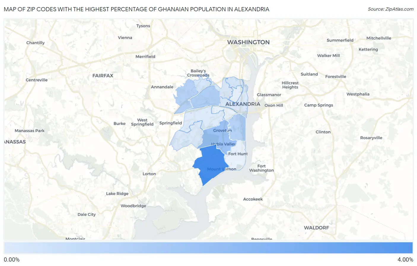 Zip Codes with the Highest Percentage of Ghanaian Population in Alexandria Map