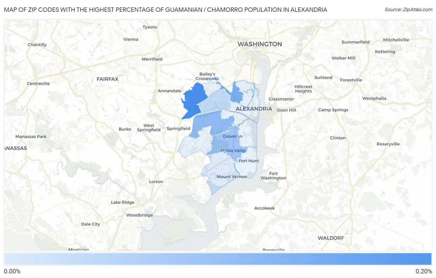 Zip Codes with the Highest Percentage of Guamanian / Chamorro Population in Alexandria Map