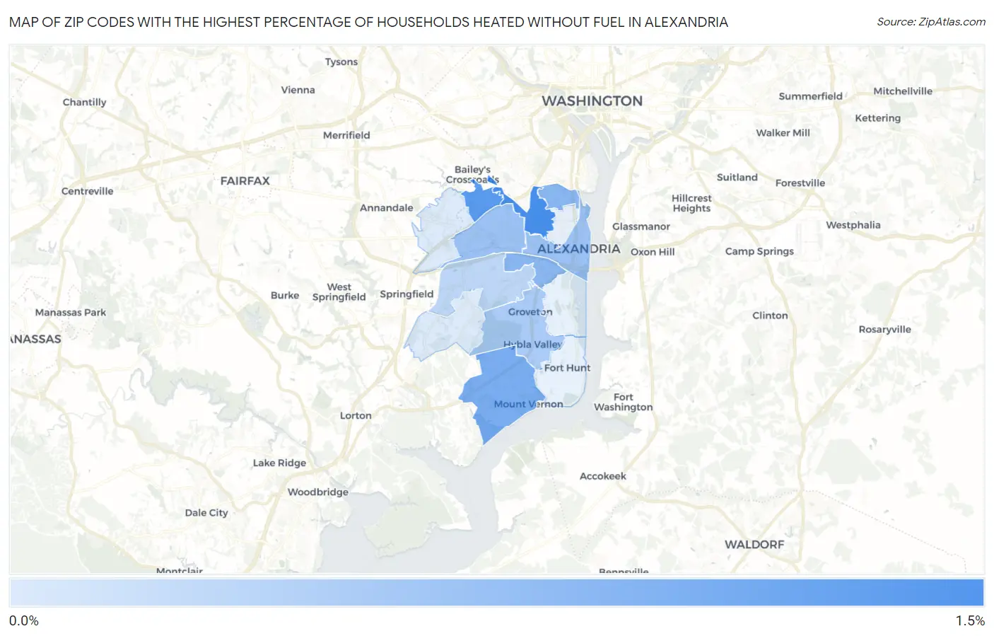 Zip Codes with the Highest Percentage of Households Heated without Fuel in Alexandria Map