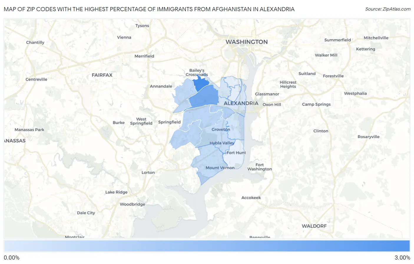 Zip Codes with the Highest Percentage of Immigrants from Afghanistan in Alexandria Map
