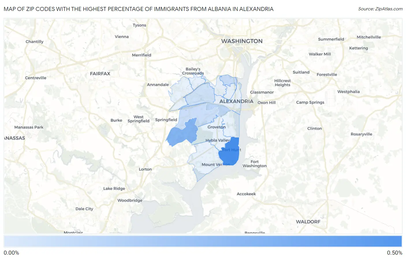 Zip Codes with the Highest Percentage of Immigrants from Albania in Alexandria Map