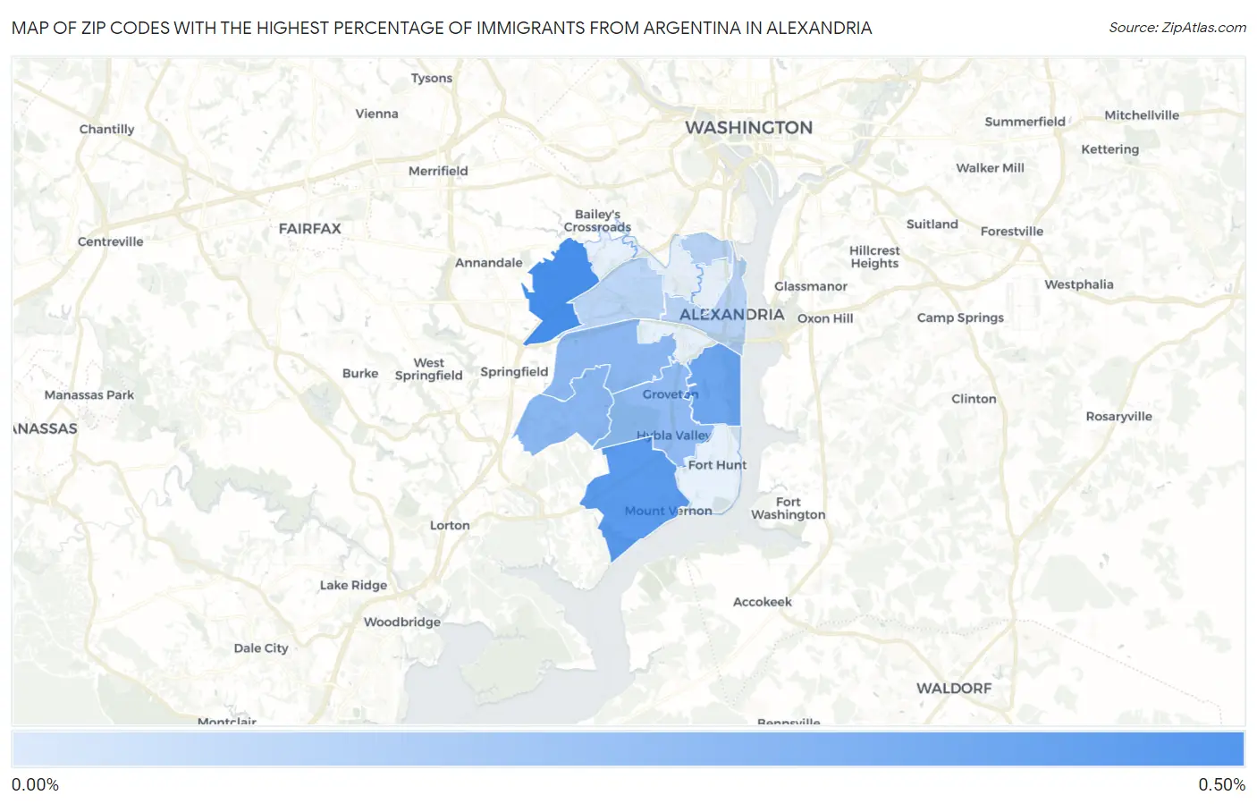 Zip Codes with the Highest Percentage of Immigrants from Argentina in Alexandria Map