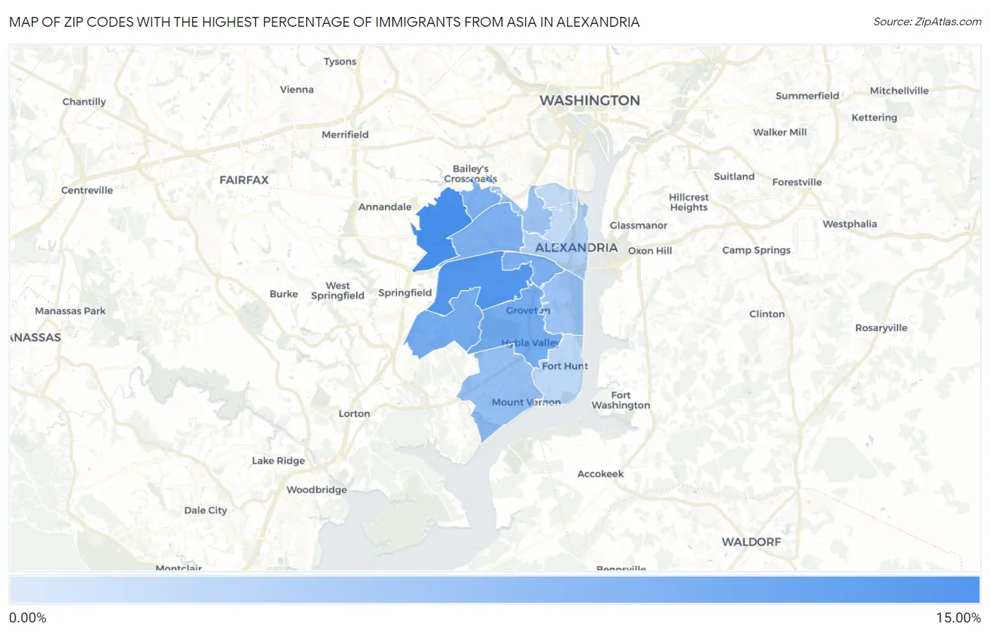Zip Codes with the Highest Percentage of Immigrants from Asia in Alexandria Map