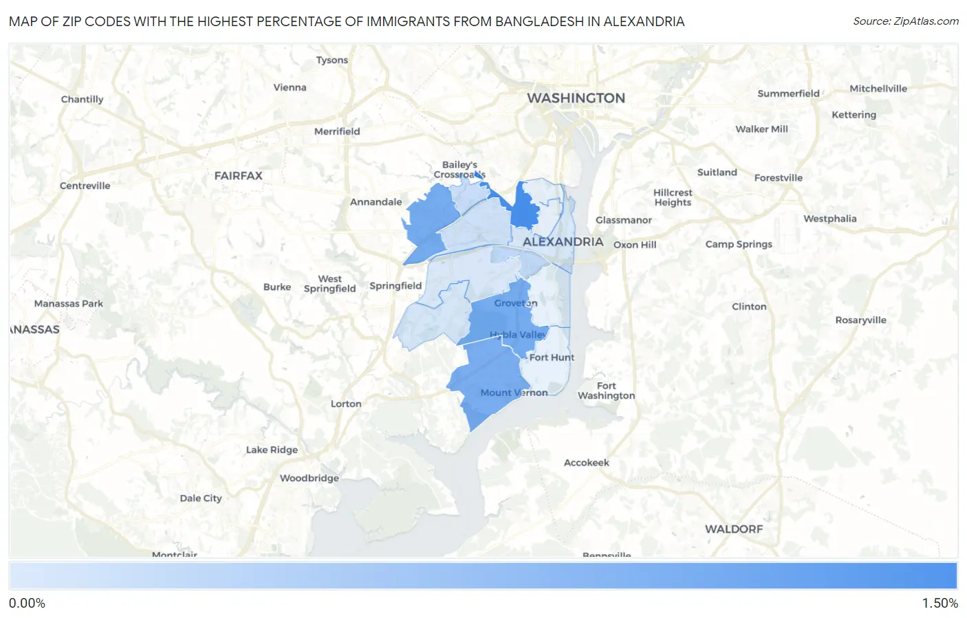 Zip Codes with the Highest Percentage of Immigrants from Bangladesh in Alexandria Map