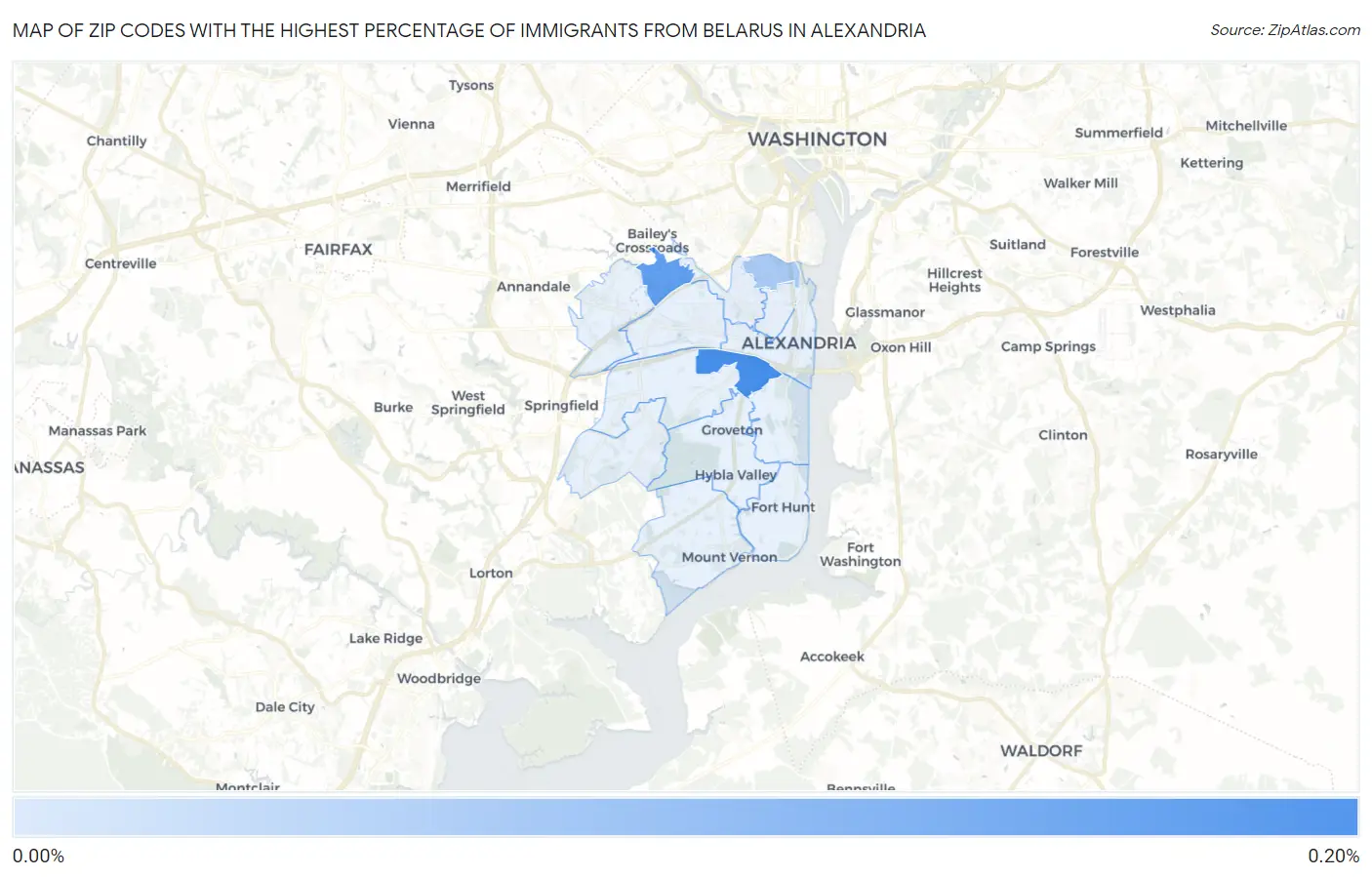 Zip Codes with the Highest Percentage of Immigrants from Belarus in Alexandria Map