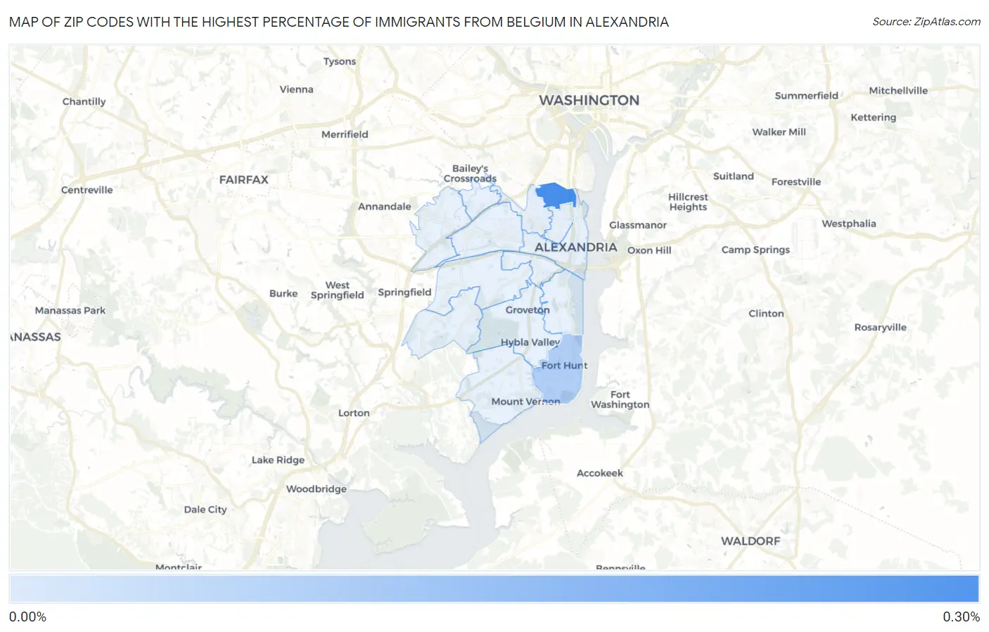 Zip Codes with the Highest Percentage of Immigrants from Belgium in Alexandria Map