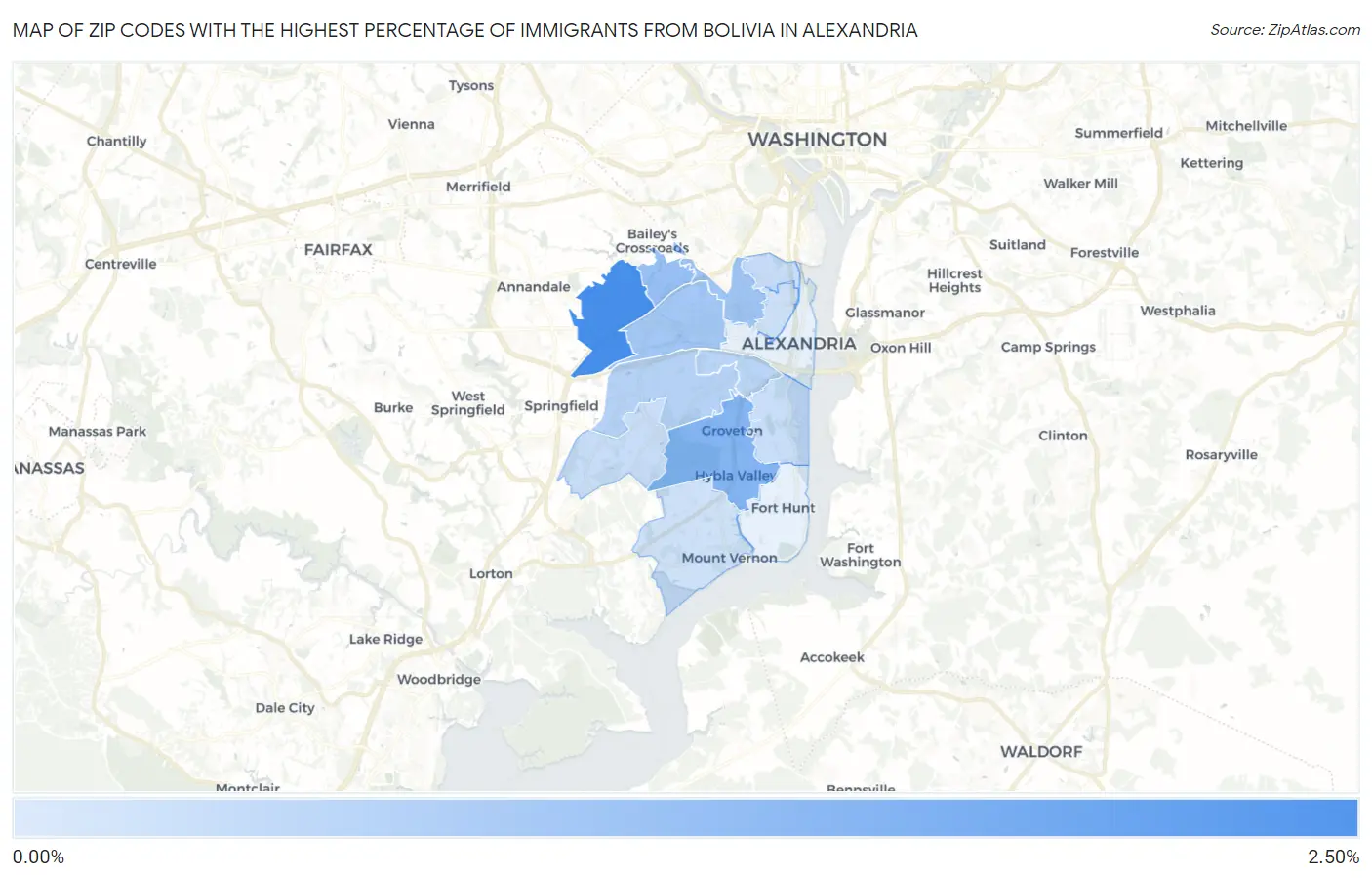 Zip Codes with the Highest Percentage of Immigrants from Bolivia in Alexandria Map