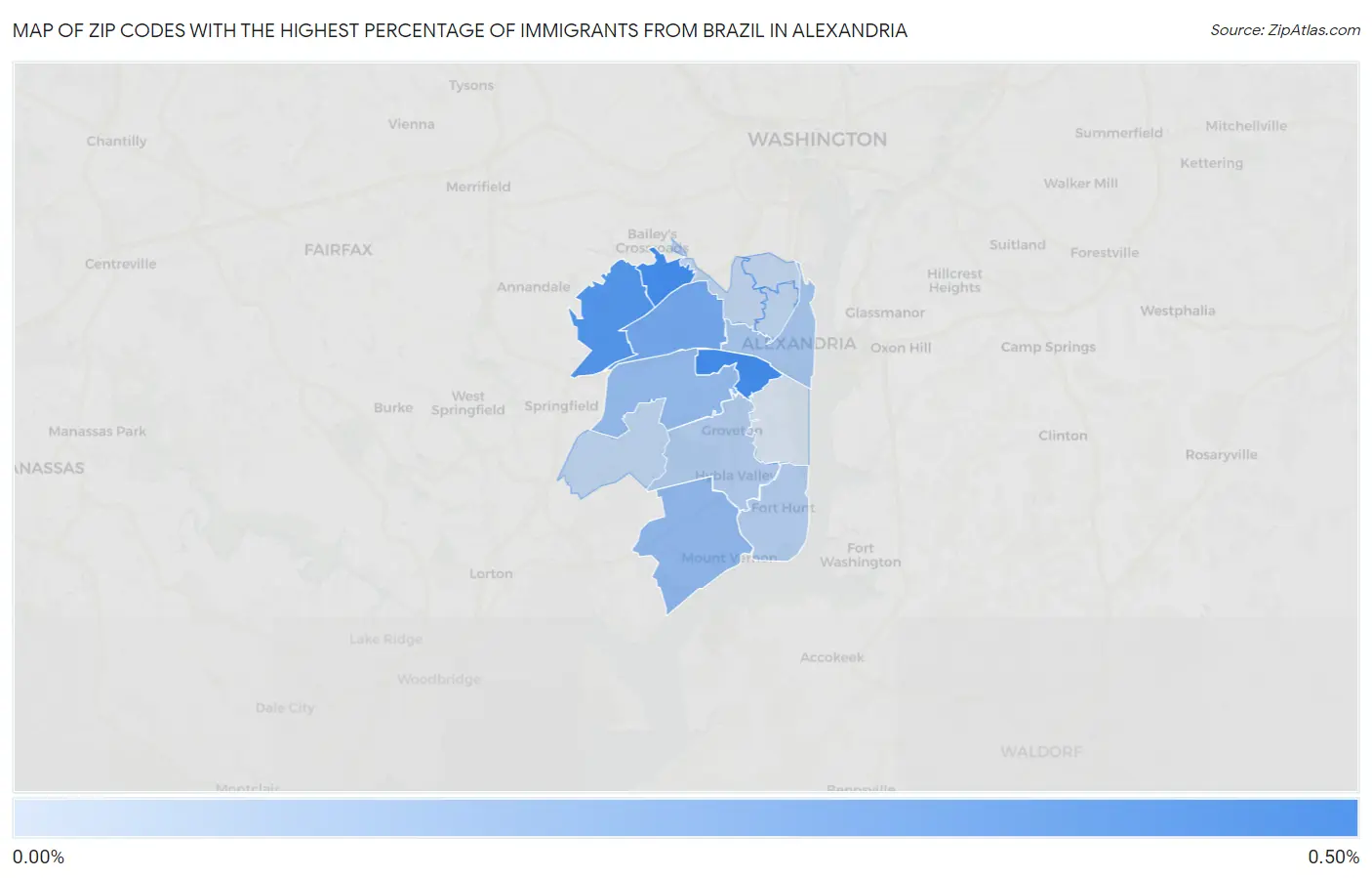 Zip Codes with the Highest Percentage of Immigrants from Brazil in Alexandria Map