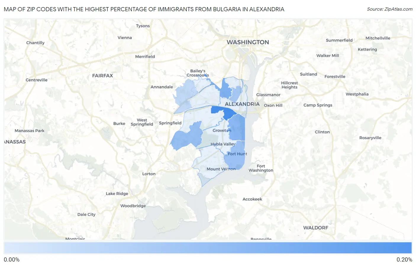 Zip Codes with the Highest Percentage of Immigrants from Bulgaria in Alexandria Map