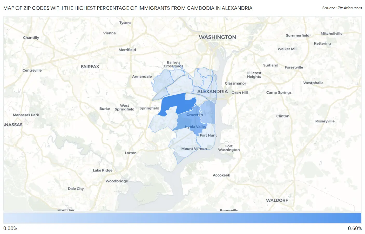 Zip Codes with the Highest Percentage of Immigrants from Cambodia in Alexandria Map