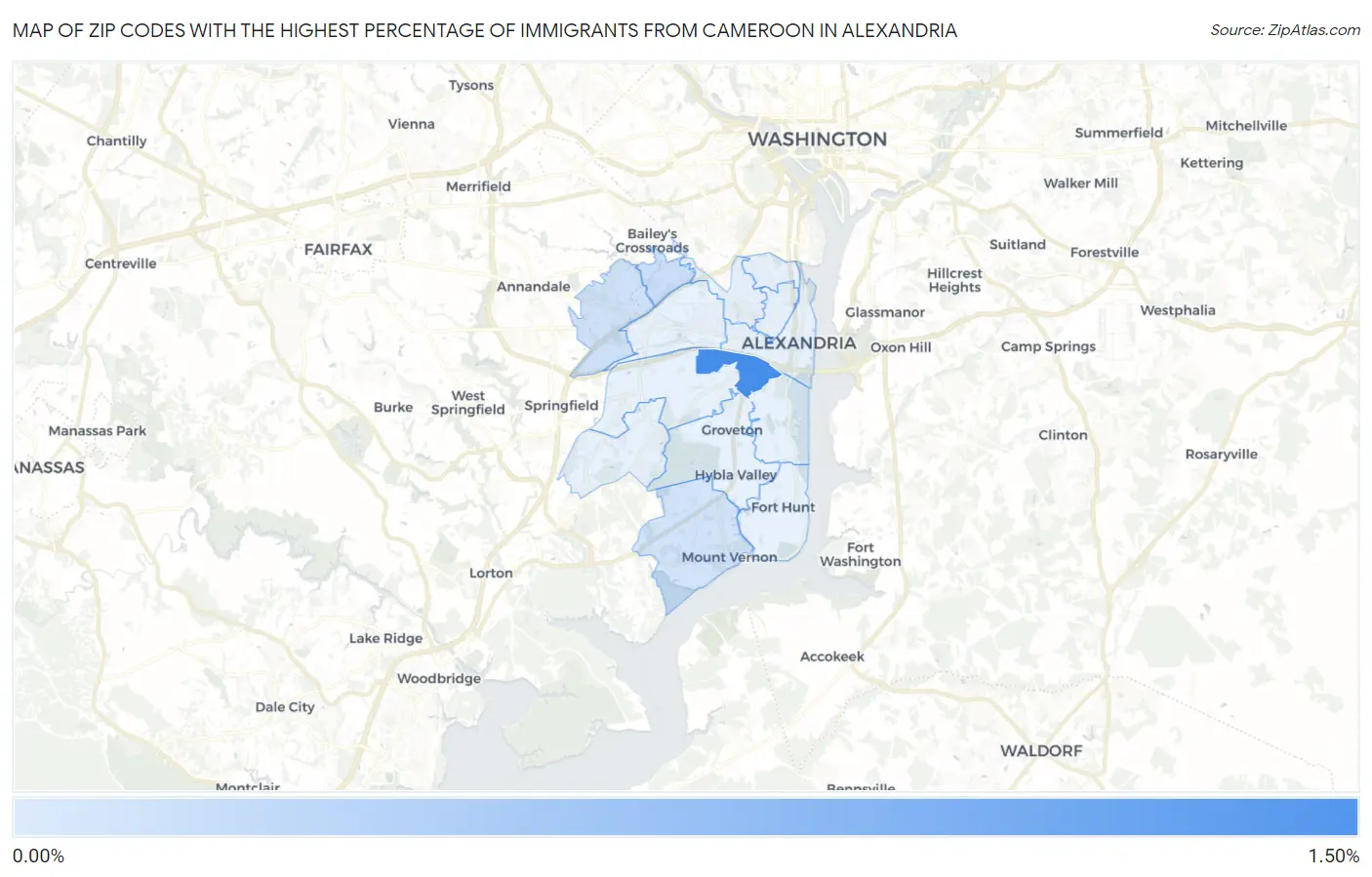 Zip Codes with the Highest Percentage of Immigrants from Cameroon in Alexandria Map