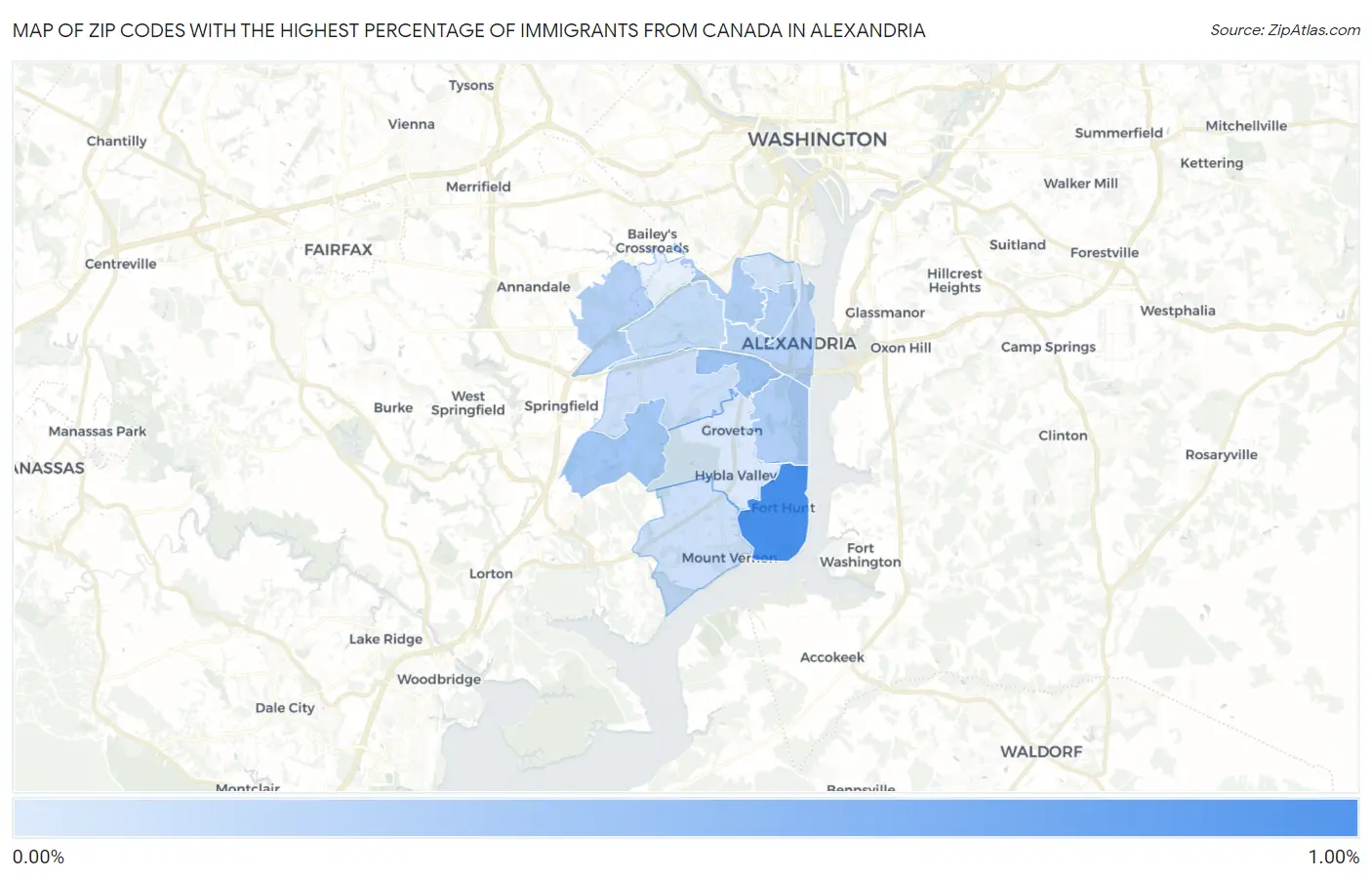 Zip Codes with the Highest Percentage of Immigrants from Canada in Alexandria Map