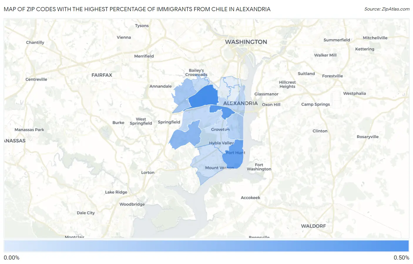 Zip Codes with the Highest Percentage of Immigrants from Chile in Alexandria Map