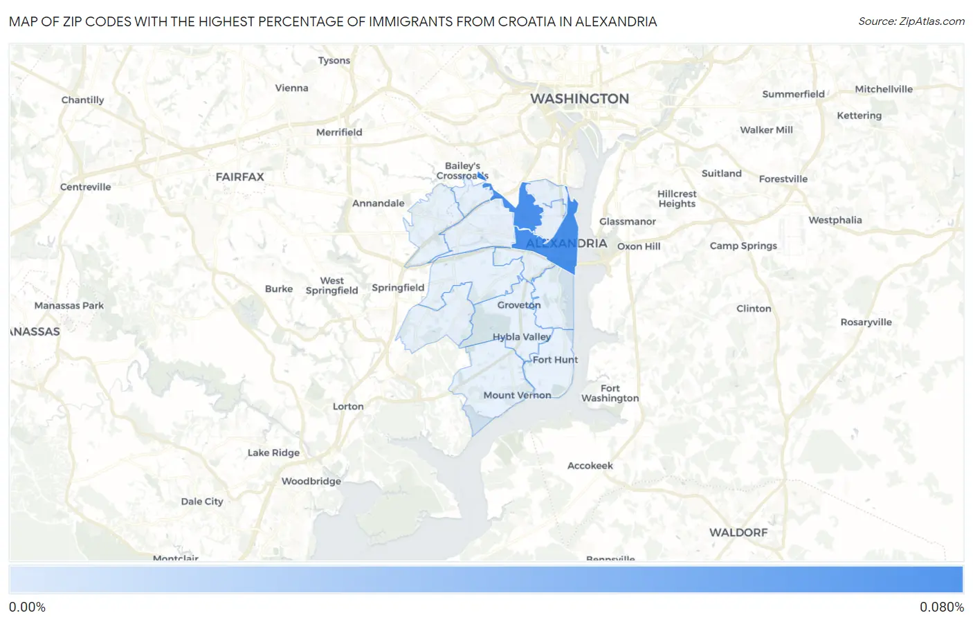 Zip Codes with the Highest Percentage of Immigrants from Croatia in Alexandria Map