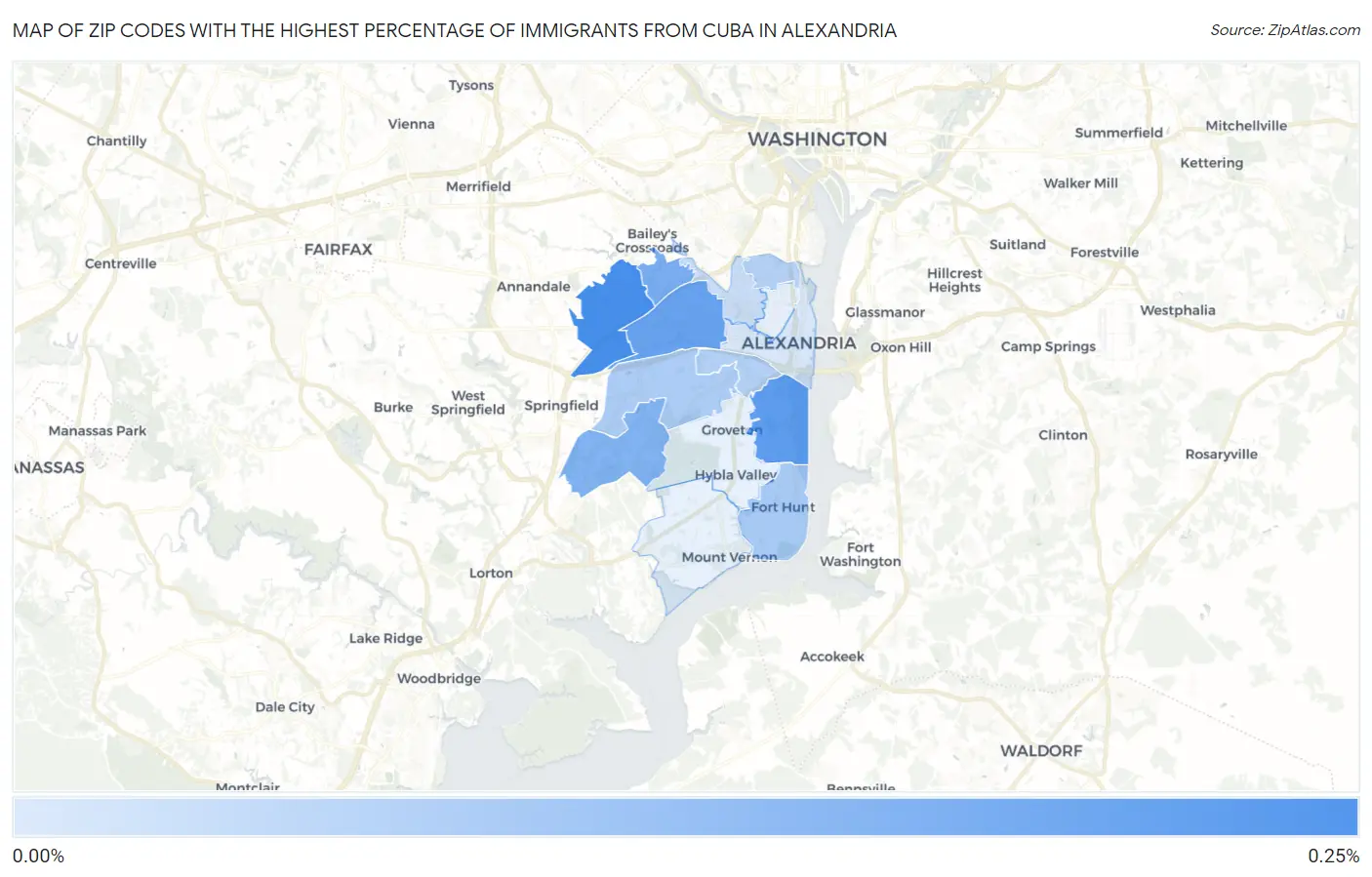 Zip Codes with the Highest Percentage of Immigrants from Cuba in Alexandria Map