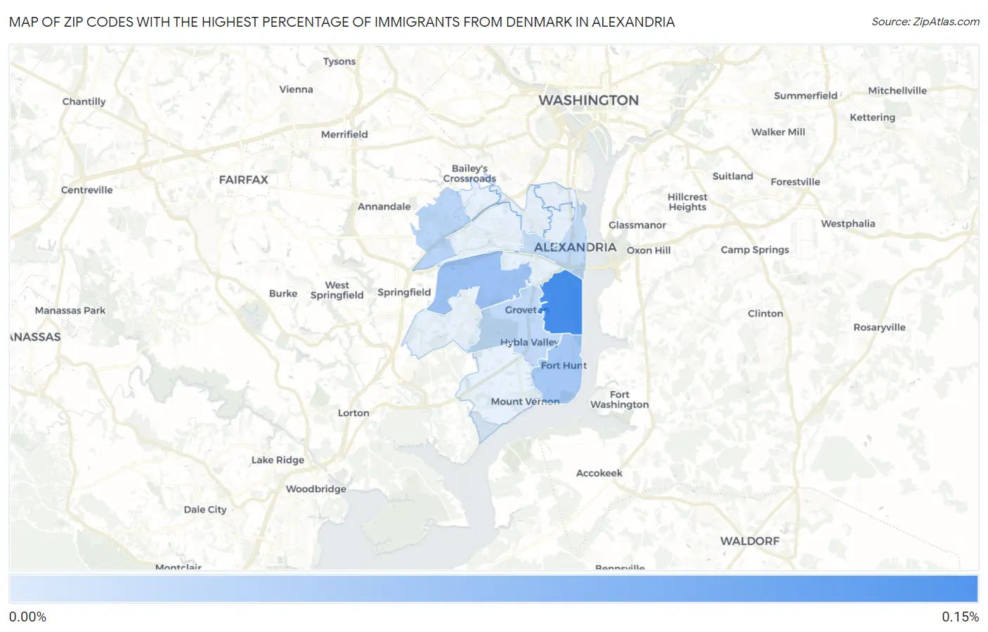 Zip Codes with the Highest Percentage of Immigrants from Denmark in Alexandria Map