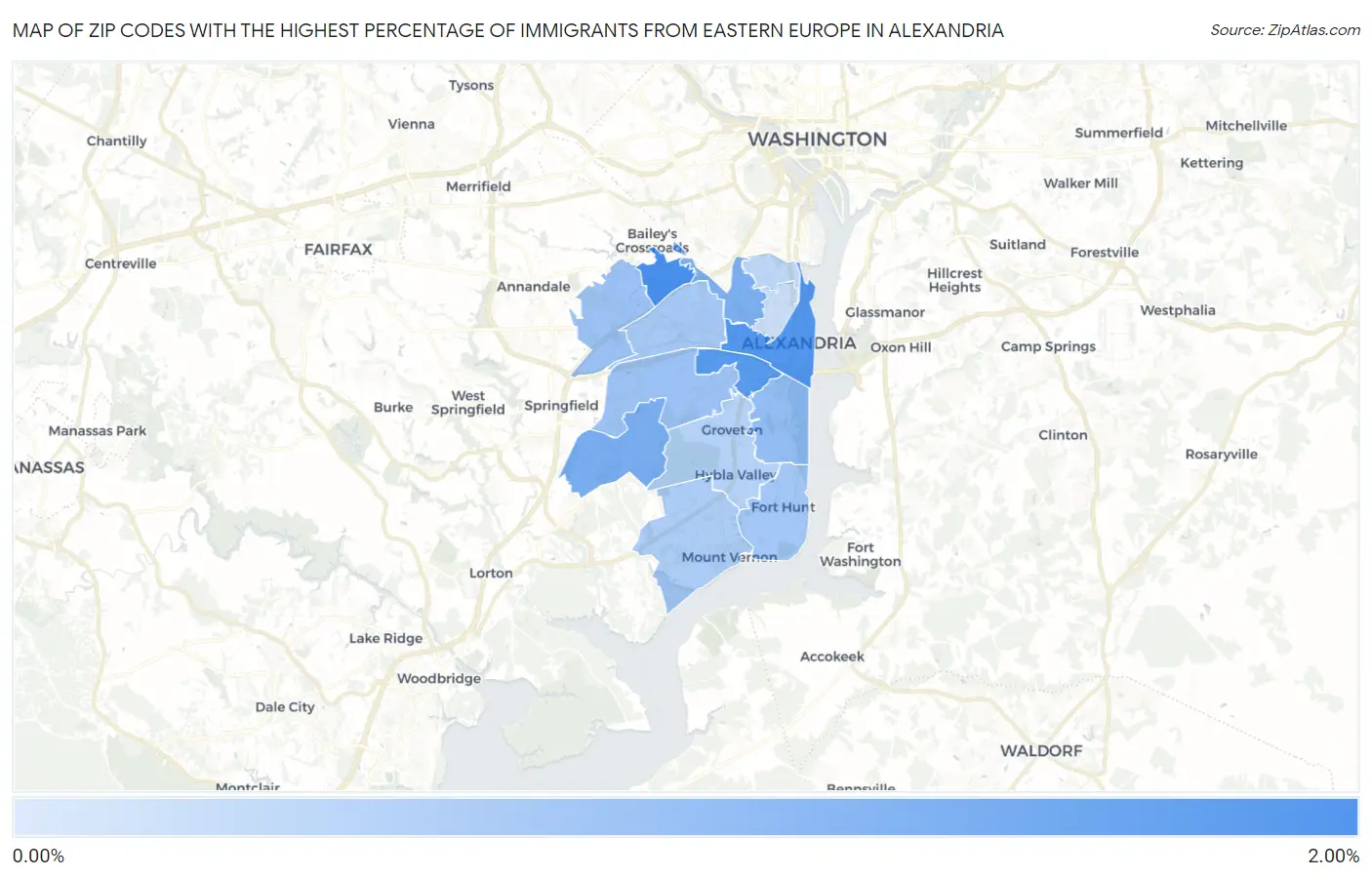 Zip Codes with the Highest Percentage of Immigrants from Eastern Europe in Alexandria Map