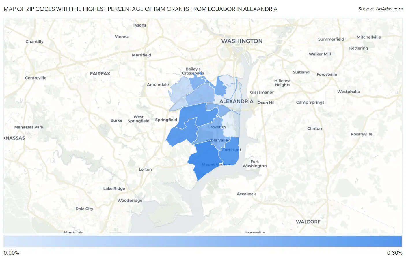 Zip Codes with the Highest Percentage of Immigrants from Ecuador in Alexandria Map