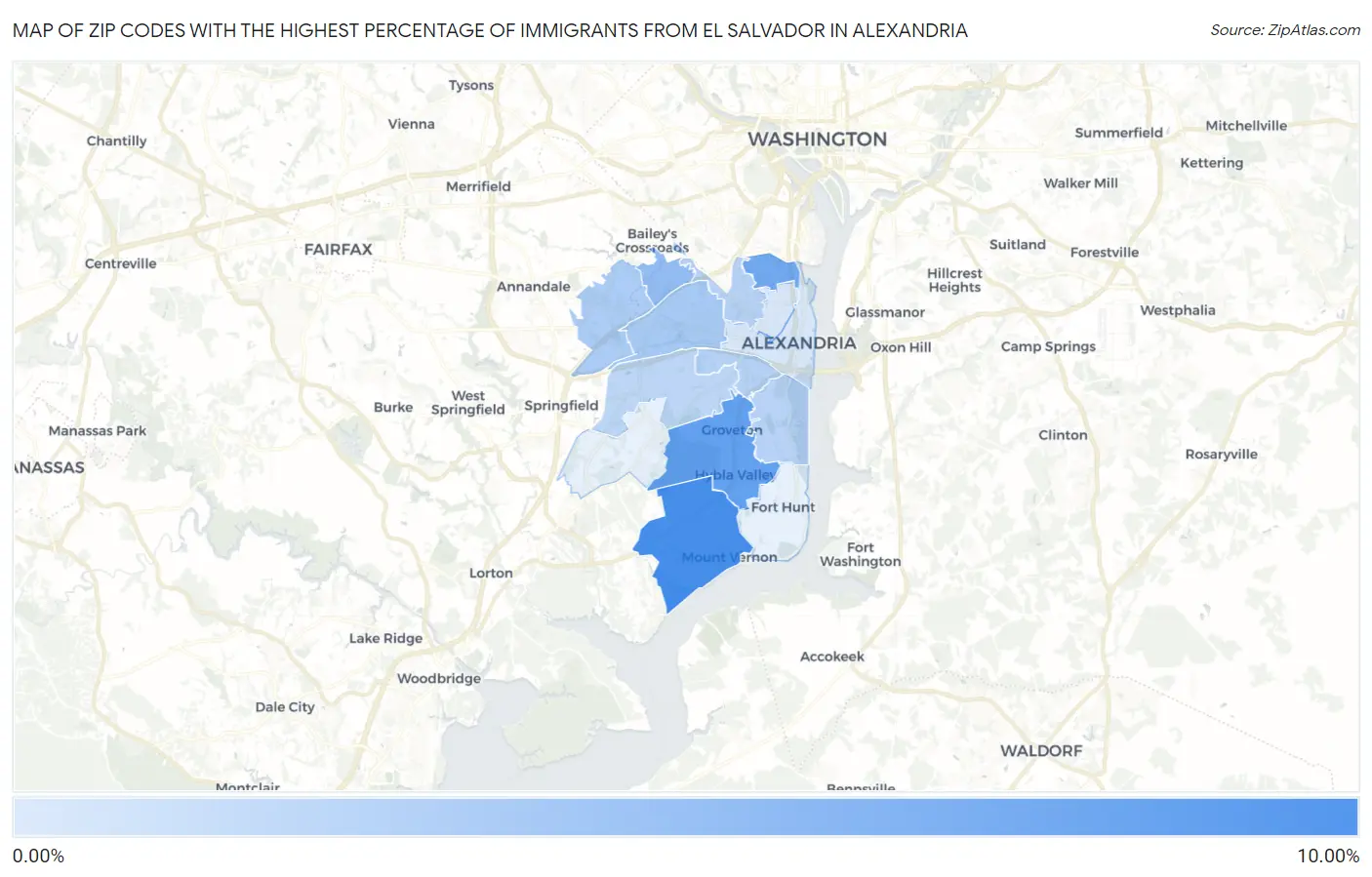Zip Codes with the Highest Percentage of Immigrants from El Salvador in Alexandria Map