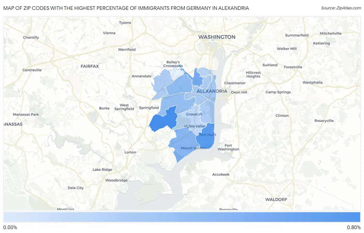 Zip Codes with the Highest Percentage of Immigrants from Germany in Alexandria Map
