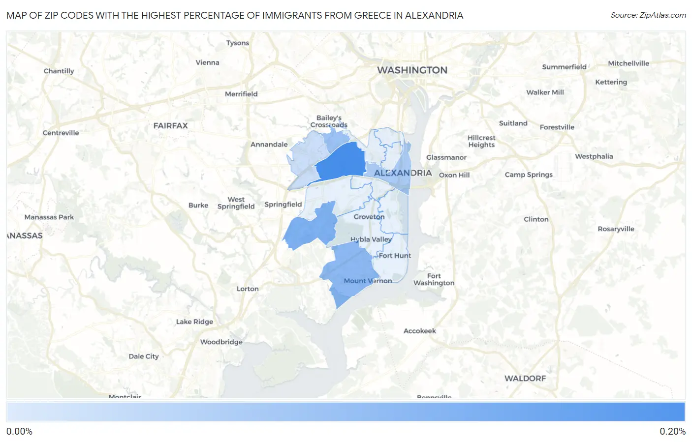 Zip Codes with the Highest Percentage of Immigrants from Greece in Alexandria Map