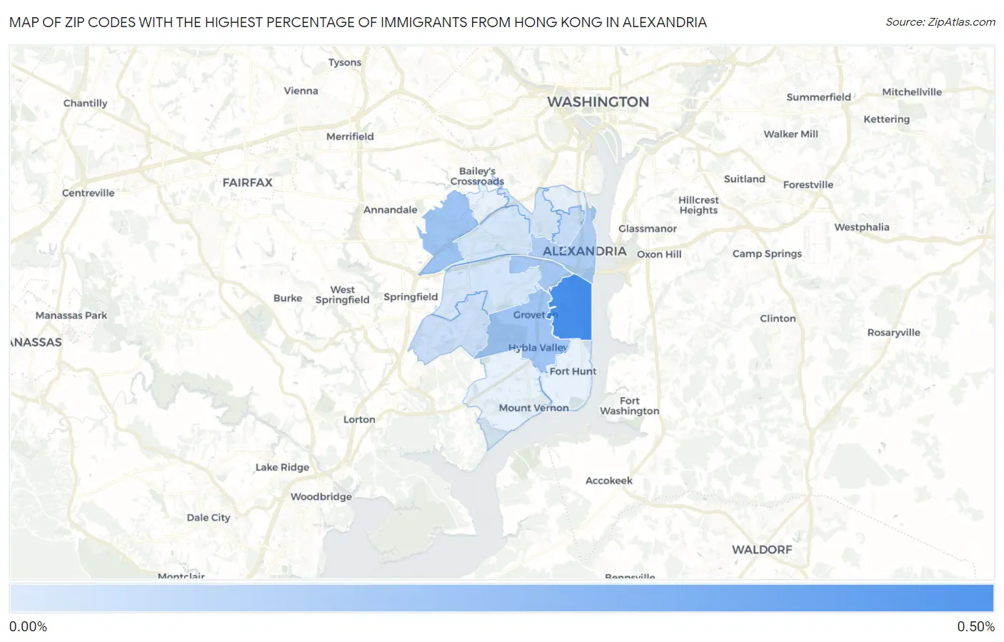 Zip Codes with the Highest Percentage of Immigrants from Hong Kong in Alexandria Map