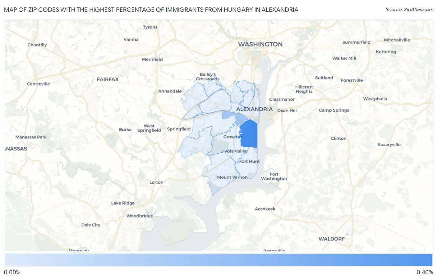 Zip Codes with the Highest Percentage of Immigrants from Hungary in Alexandria Map