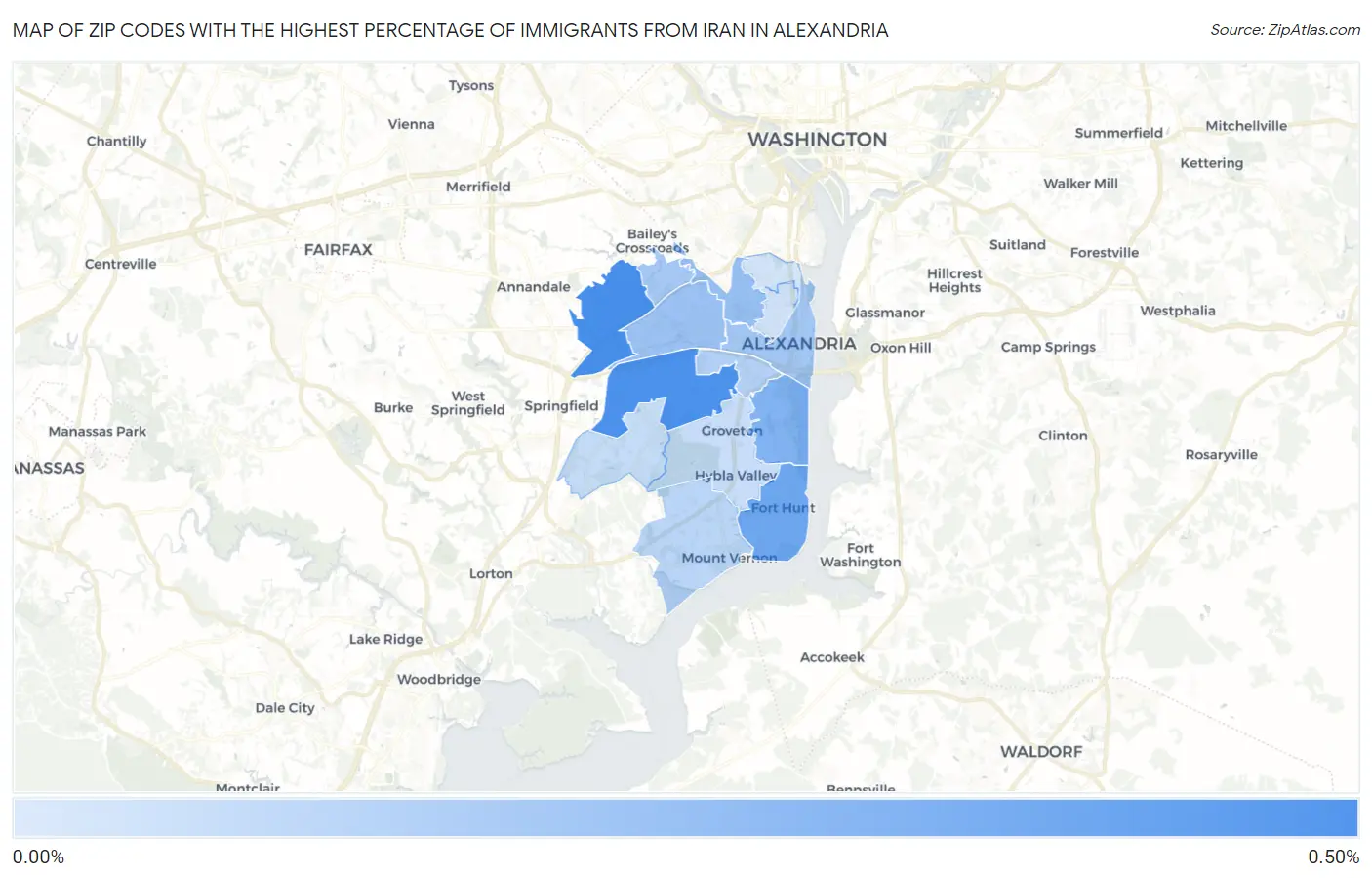 Zip Codes with the Highest Percentage of Immigrants from Iran in Alexandria Map