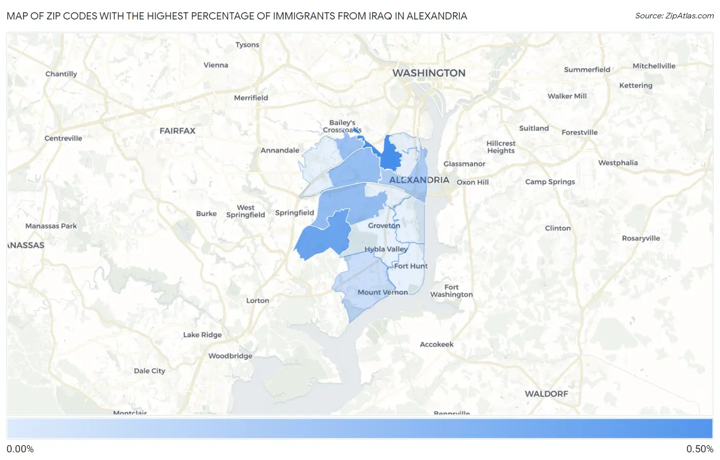 Zip Codes with the Highest Percentage of Immigrants from Iraq in Alexandria Map