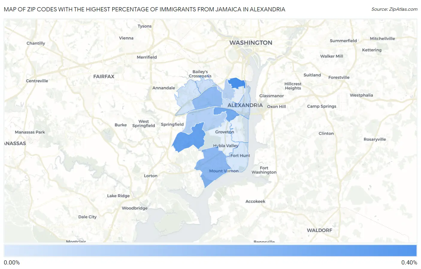 Zip Codes with the Highest Percentage of Immigrants from Jamaica in Alexandria Map