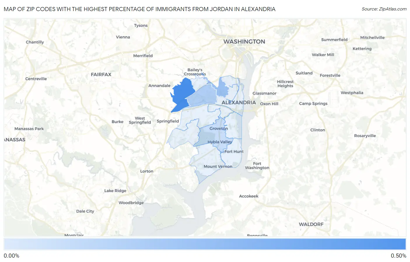 Zip Codes with the Highest Percentage of Immigrants from Jordan in Alexandria Map