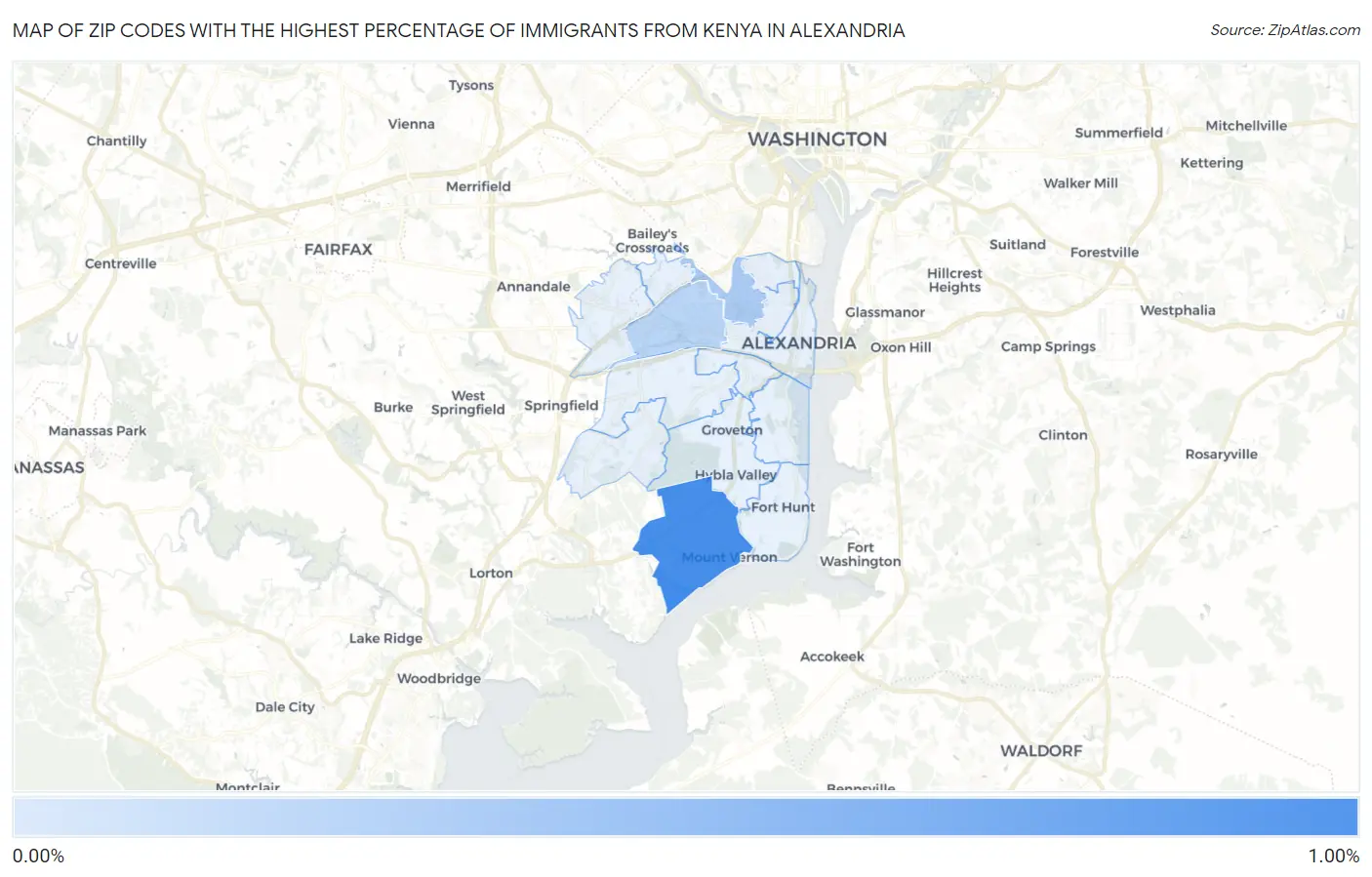 Zip Codes with the Highest Percentage of Immigrants from Kenya in Alexandria Map
