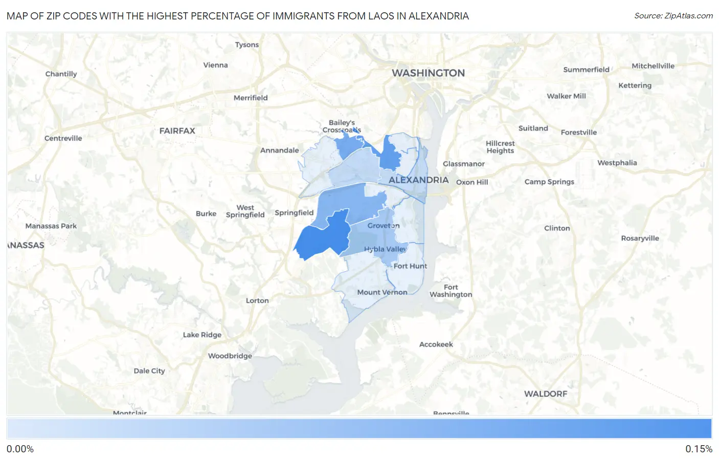 Zip Codes with the Highest Percentage of Immigrants from Laos in Alexandria Map