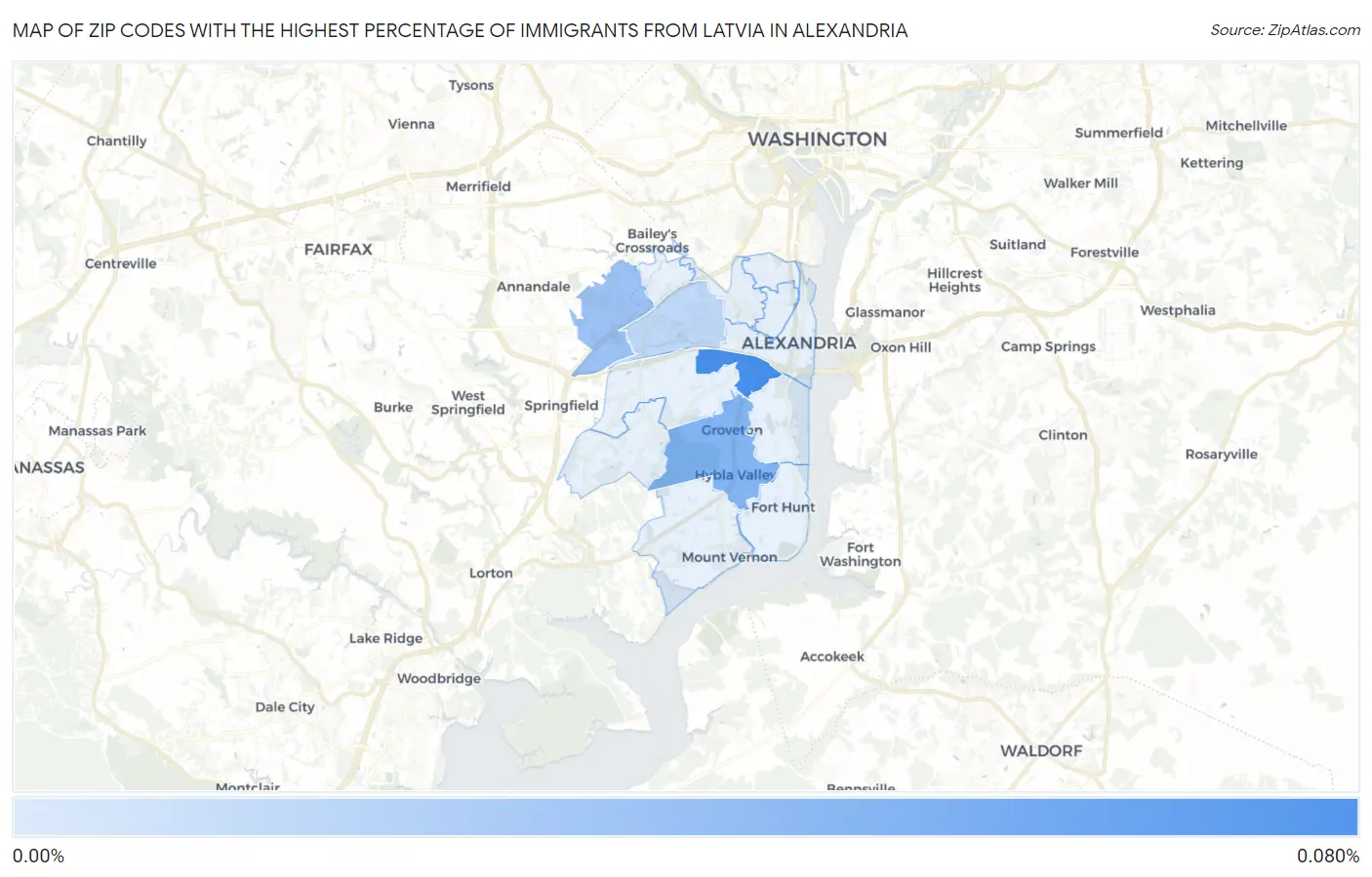 Zip Codes with the Highest Percentage of Immigrants from Latvia in Alexandria Map