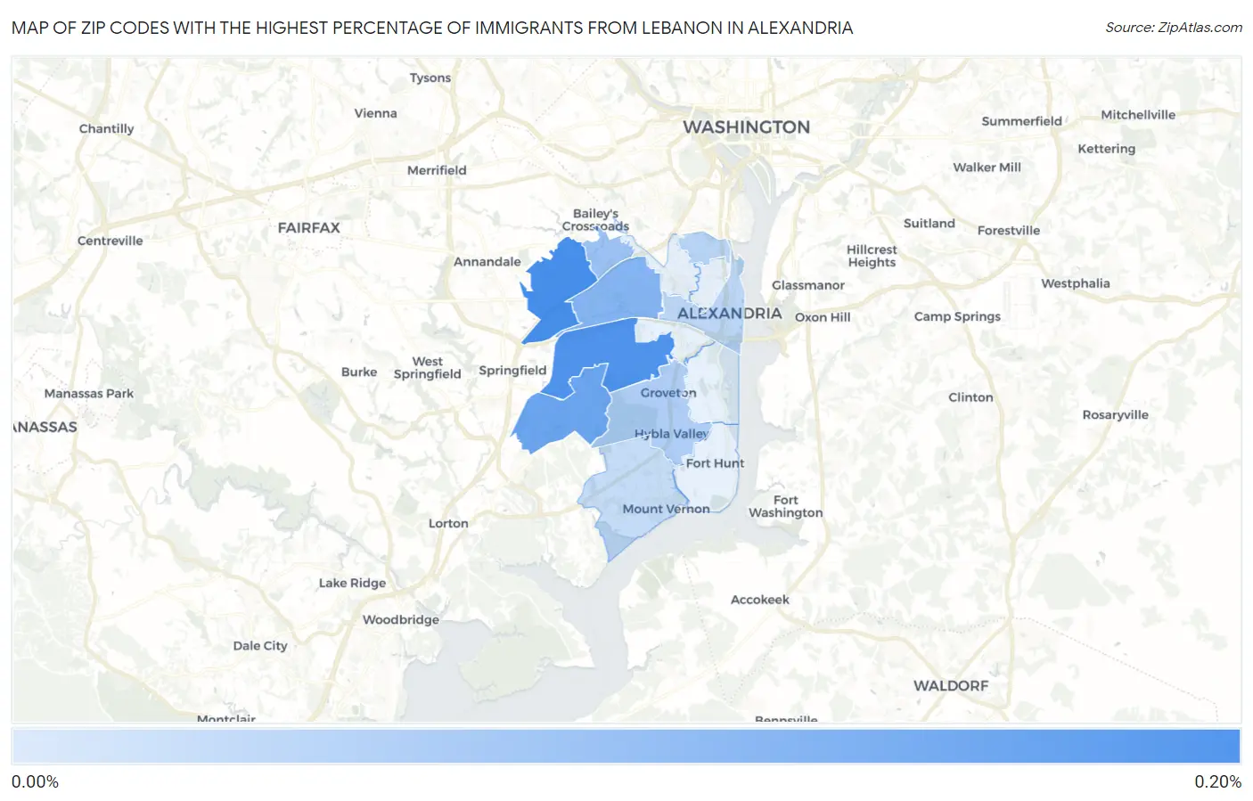 Zip Codes with the Highest Percentage of Immigrants from Lebanon in Alexandria Map