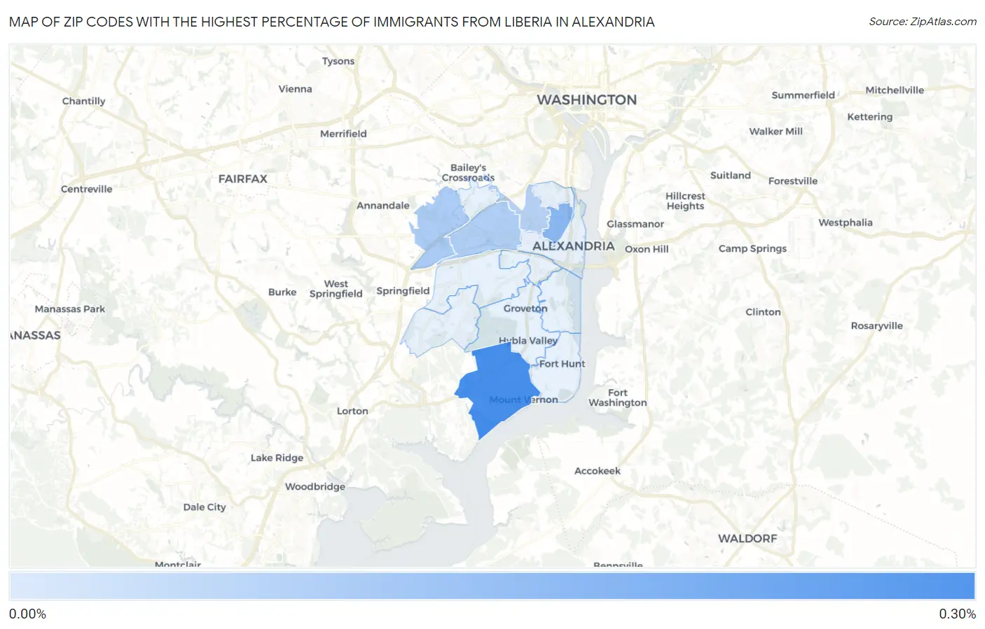 Zip Codes with the Highest Percentage of Immigrants from Liberia in Alexandria Map