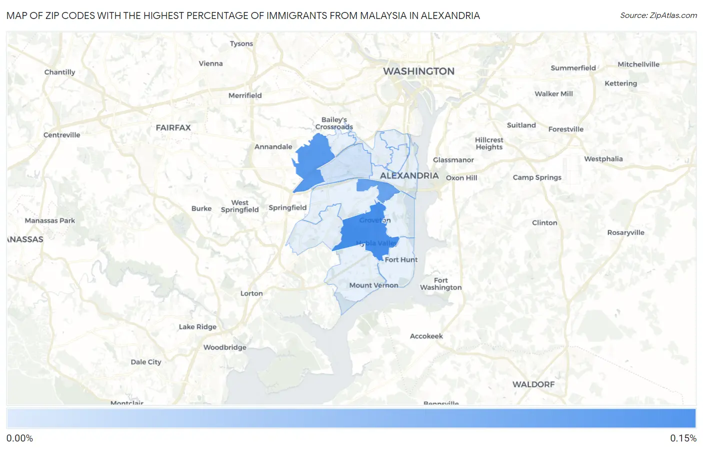 Zip Codes with the Highest Percentage of Immigrants from Malaysia in Alexandria Map